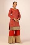 Buy_Palak & Mehak_Red Chanderi Embroidery, Zari Round Neck Kurta Sharara Set _Online_at_Aza_Fashions
