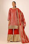 Buy_Palak & Mehak_Red Chanderi Embroidery, Zari Round Neck Kurta Sharara Set _at_Aza_Fashions