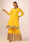 Buy_Palak & Mehak_Yellow Chanderi Zari Round Neck Kurta Sharara Set _Online_at_Aza_Fashions