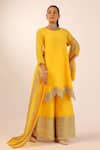 Buy_Palak & Mehak_Yellow Chanderi Zari Round Neck Kurta Sharara Set _at_Aza_Fashions