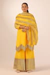 Shop_Palak & Mehak_Yellow Chanderi Zari Round Neck Kurta Sharara Set _at_Aza_Fashions