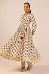 Buy_Palak & Mehak_Cream Chanderi Zari, Tassels V-neck Floral Print Anarkali Set _Online_at_Aza_Fashions
