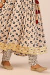 Shop_Palak & Mehak_Cream Chanderi Zari, Tassels V-neck Floral Print Anarkali Set _Online_at_Aza_Fashions