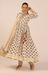 Buy_Palak & Mehak_Cream Chanderi Zari, Tassels V-neck Floral Print Anarkali Set _at_Aza_Fashions