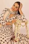 Shop_Palak & Mehak_Cream Chanderi Zari, Tassels V-neck Floral Print Anarkali Set 