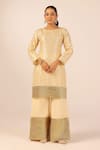 Shop_Palak & Mehak_Off White Chanderi Embroidery, Zari Round Neck Designer Kurta Sharara Set _at_Aza_Fashions