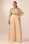 Buy_Palak & Mehak_Beige Crepe Embroidery, Sequins Open , Square Floral Print Jacket Set _at_Aza_Fashions