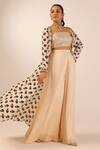 Palak & Mehak_Beige Crepe Embroidery, Sequins Open , Square Floral Print Jacket Set _Online_at_Aza_Fashions