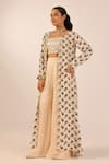 Buy_Palak & Mehak_Beige Crepe Embroidery, Sequins Open , Square Floral Print Jacket Set _Online_at_Aza_Fashions