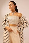 Shop_Palak & Mehak_Beige Crepe Embroidery, Sequins Open , Square Floral Print Jacket Set _Online_at_Aza_Fashions