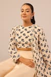 Buy_Palak & Mehak_Beige Crepe Round Neck Floral Print Jacket And Crop Top Set _Online_at_Aza_Fashions