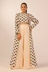 Buy_Palak & Mehak_Beige Crepe Round Neck Floral Print Jacket And Crop Top Set _at_Aza_Fashions