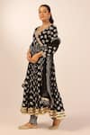 Shop_Palak & Mehak_Black Chanderi Zari V-neck Floral Anarkali Set _Online_at_Aza_Fashions