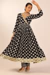 Shop_Palak & Mehak_Black Chanderi Zari V-neck Floral Anarkali Set _at_Aza_Fashions