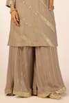 Palak & Mehak_Gray Chanderi Zari, Metallic Thread Round Neck Designer Kurta Sharara Set _Online_at_Aza_Fashions