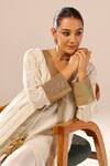 Palak & Mehak_White Rayon, Crepe Tassels, Zari V-neck Designer Kurta Set  _at_Aza_Fashions