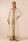 Buy_Palak & Mehak_White Rayon, Crepe Tassels, Zari V-neck Designer Kurta Set  _at_Aza_Fashions