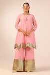 Palak & Mehak_Pink Chanderi Zari Round Neck Designer Kurta Set _Online_at_Aza_Fashions