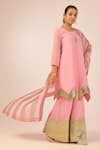 Buy_Palak & Mehak_Pink Chanderi Zari Round Neck Designer Kurta Set 
