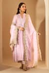 Buy_Roohbyridhimaa_Lilac Viscose, Silk, Organza Zari Keyhole Neck Embroidered Kurta Set _Online_at_Aza_Fashions