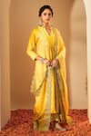 Buy_Roohbyridhimaa_Mustard Viscose, Silk, Organza Zari Split V-neck Embroidered Kurta Set _Online_at_Aza_Fashions