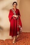 Roohbyridhimaa_Red Viscose, Organza Embroidery, Zari Collared Kurta Set _Online_at_Aza_Fashions