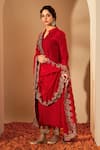 Buy_Roohbyridhimaa_Red Viscose, Organza Embroidery, Zari Collared Kurta Set _Online_at_Aza_Fashions