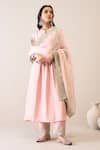 Shop_Roohbyridhimaa_Pink Viscose, Silk, Organza Embroidery, Zari Mandarin Pastel Gumaan Kurta Set _Online_at_Aza_Fashions