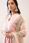 Buy_Roohbyridhimaa_Pink Viscose, Silk, Organza Embroidery, Zari Mandarin Pastel Gumaan Kurta Set 
