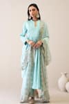 Buy_Roohbyridhimaa_Blue Viscose, Organza Embroidery, Zari Keyhole Neck Pastel Kurta Set _at_Aza_Fashions