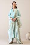 Shop_Roohbyridhimaa_Blue Viscose, Organza Embroidery, Zari Keyhole Neck Pastel Kurta Set _Online_at_Aza_Fashions