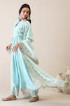 Roohbyridhimaa_Blue Viscose, Organza Embroidery, Zari Keyhole Neck Pastel Kurta Set _at_Aza_Fashions