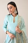 Buy_Roohbyridhimaa_Blue Viscose, Organza Embroidery, Zari Keyhole Neck Pastel Kurta Set 