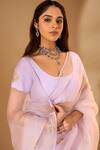 Roohbyridhimaa_Lilac Silk Organza Zari Round Neck Chaandni Saree Set _at_Aza_Fashions