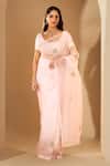 Buy_Roohbyridhimaa_Pink Silk Organza Embroidery, Zari Round Neck Powder Chaandni Saree Set _at_Aza_Fashions