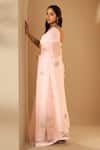 Shop_Roohbyridhimaa_Pink Silk Organza Embroidery, Zari Round Neck Powder Chaandni Saree Set _at_Aza_Fashions