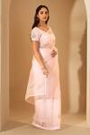Roohbyridhimaa_Pink Silk Organza Embroidery, Zari Round Neck Powder Chaandni Saree Set _Online_at_Aza_Fashions