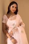 Shop_Roohbyridhimaa_Pink Silk Organza Embroidery, Zari Round Neck Powder Chaandni Saree Set _Online_at_Aza_Fashions