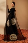 Roohbyridhimaa_Black Silk Organza Sequins Round Neck Bhavya Saree Set _Online_at_Aza_Fashions