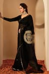 Shop_Roohbyridhimaa_Black Silk Organza Sequins Round Neck Bhavya Saree Set _Online_at_Aza_Fashions