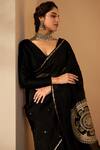 Roohbyridhimaa_Black Silk Organza Sequins Round Neck Bhavya Saree Set _at_Aza_Fashions