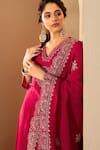 Roohbyridhimaa_Fuchsia Silk Organza Zari, Sequins V-neck Pink Embroidered Kurta Set _Online_at_Aza_Fashions