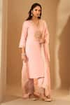 Buy_Roohbyridhimaa_Pink Silk Organza Zari, Sequins V-neck Pastel Embroidered Kurta Set _Online_at_Aza_Fashions