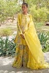 Buy_Soniya G_Yellow Silk, Crepe Beads Round Neck Embroidered Kurta Palazzo Set _at_Aza_Fashions