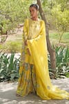 Soniya G_Yellow Silk, Crepe Beads Round Neck Embroidered Kurta Palazzo Set _at_Aza_Fashions