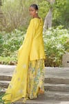 Shop_Soniya G_Yellow Silk, Crepe Beads Round Neck Embroidered Kurta Palazzo Set _at_Aza_Fashions