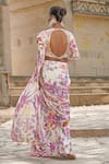 Shop_Soniya G_Off White Georgette, Crepe, Chiffon Tassels, Floral Print Pre-draped Saree Set _at_Aza_Fashions