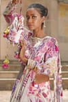 Buy_Soniya G_Off White Georgette, Crepe, Chiffon Tassels, Floral Print Pre-draped Saree Set _Online_at_Aza_Fashions