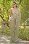 Buy_Soniya G_Green Georgette, Chiffon Embroidery, Sequins Sage Pre-draped Saree And Blouse Set _at_Aza_Fashions