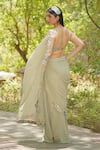 Shop_Soniya G_Green Georgette, Chiffon Embroidery, Sequins Sage Pre-draped Saree And Blouse Set _at_Aza_Fashions